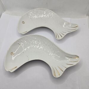 Bavarian fish shaped gold gilded bone plates Vintage